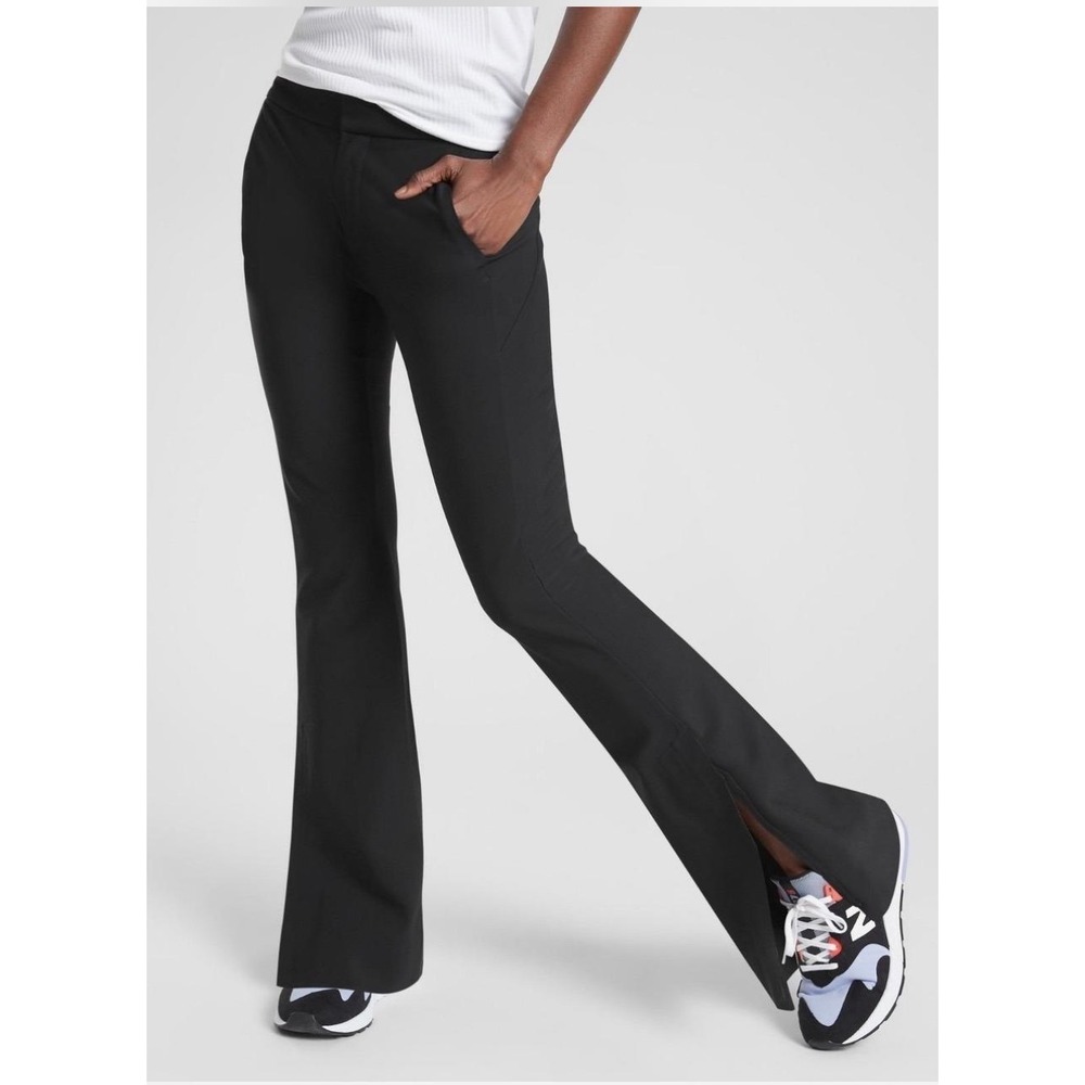 Athleta Stellar Flare Trouser Black Side Slit Performance Pants Womens 6 Petite